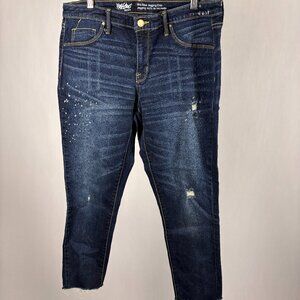 Mossimo | Mid-Rise Denim Crop Jeans | 12/31 | Distressed Paint Splatter